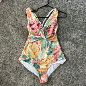 Zapaka One Piece Tropical Floral Print Swimsuit Women's Size XL Swimwear Swim